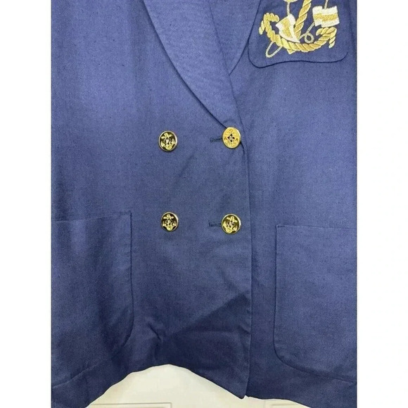 TALBOTS VINTAGE Women Petite Navy Double Breasted Nautical Blazer Jacket Linen 6 - Picture 6 of 11